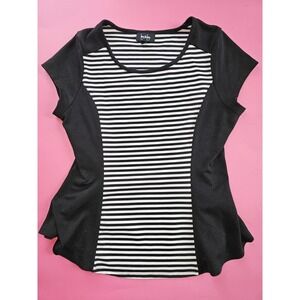 by & by Women's Black White Striped Colorblock Peplum Tee Shirt XL